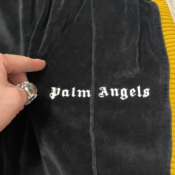 EUC Men’s Medium Palm Angles Chenille Straps Velvet Sweatpants In Black/Yellow - Picture 11 of 15